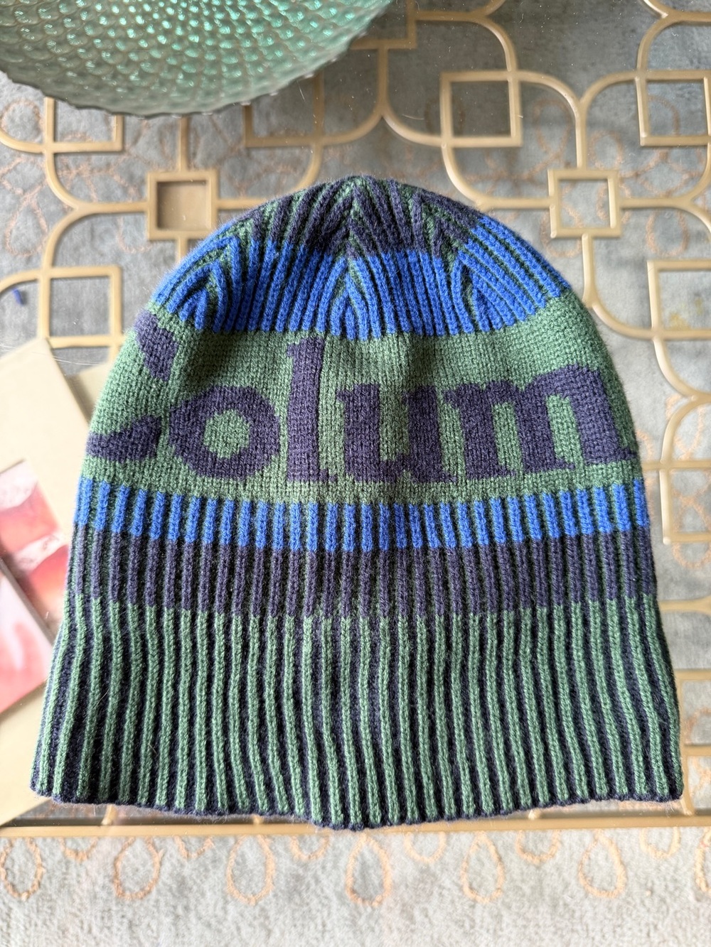GUC Columbia Sportswear Striped Knit Beanie Hat Green Blue Gorpcore OS
